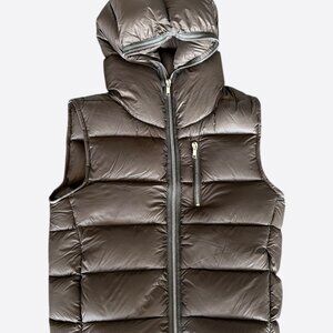 Rick Owens Brown Gimp Hooded Puffer Vest